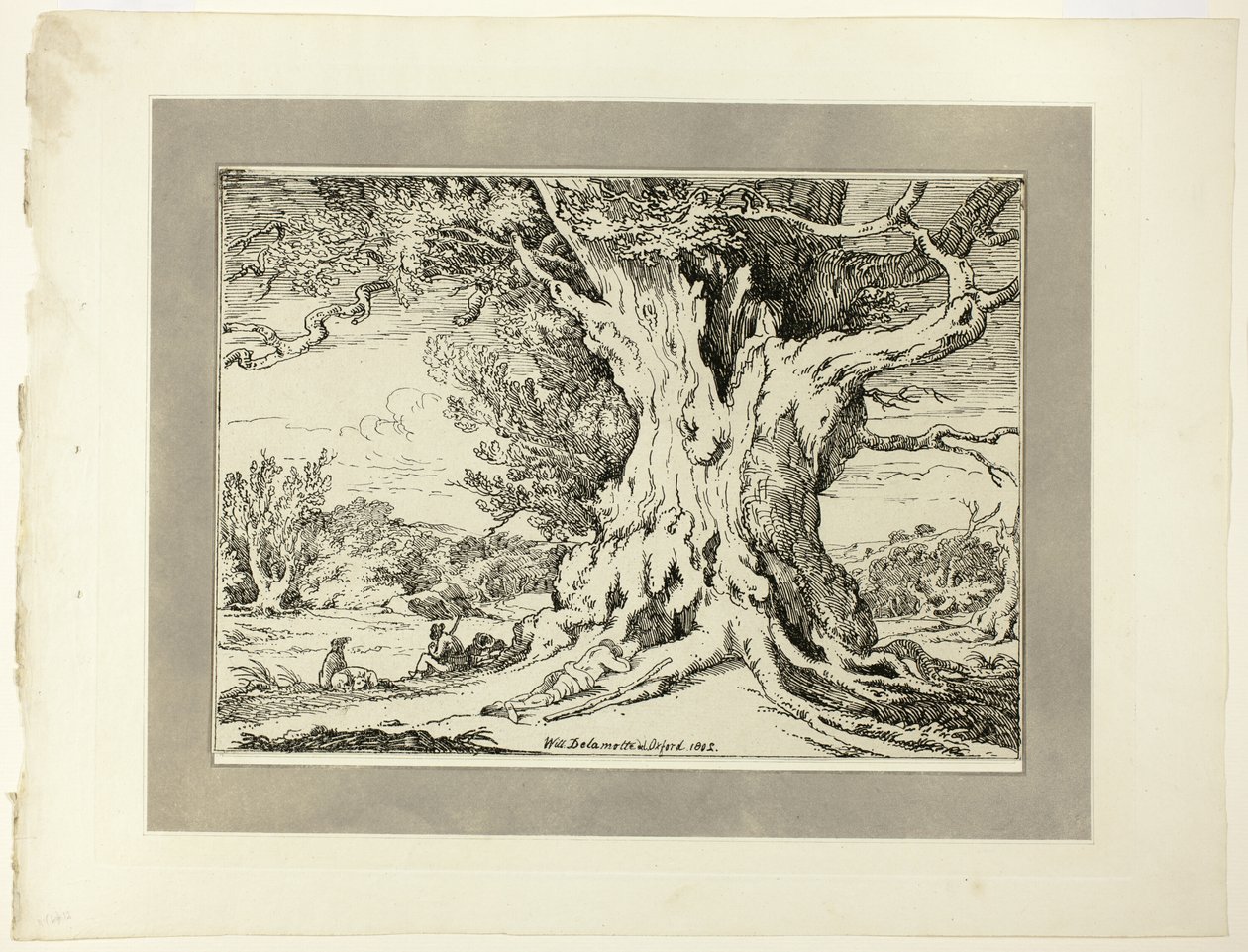 Resting, Men and Dogs Under a Big Tree, fra den første utgaven av Specimens of Polyautography av William Alfred Delamotte