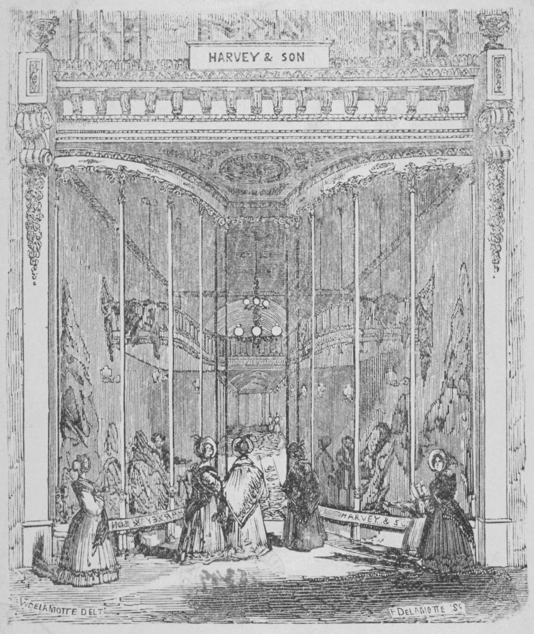 Lokalene til Harvey og Son på nr. 9 Ludgate Hill, Ludgate Hill, City of London, 1845 av William Alfred Delamotte