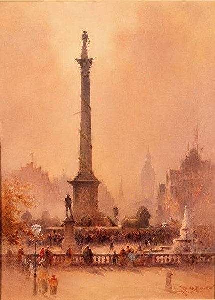 Feiringen av Trafalgar Day, Trafalgar Square (akvarell på papir) av William Allister Macdonald