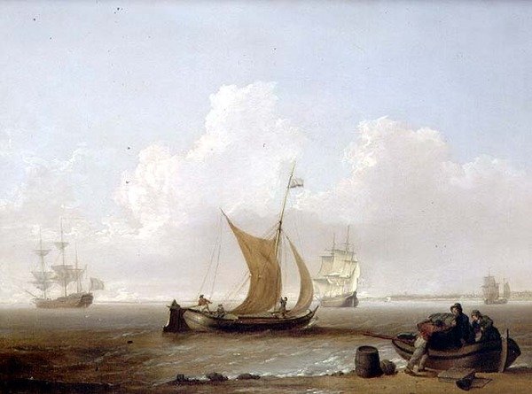 En nederlandsk kaag og annen nederlandsk frakt utenfor kysten av Holland av William Anderson