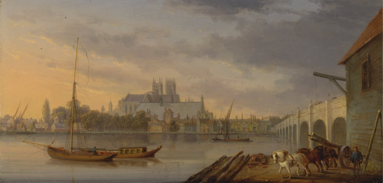 En utsikt over Westminster Bridge og klosteret fra sørsiden av William Anderson