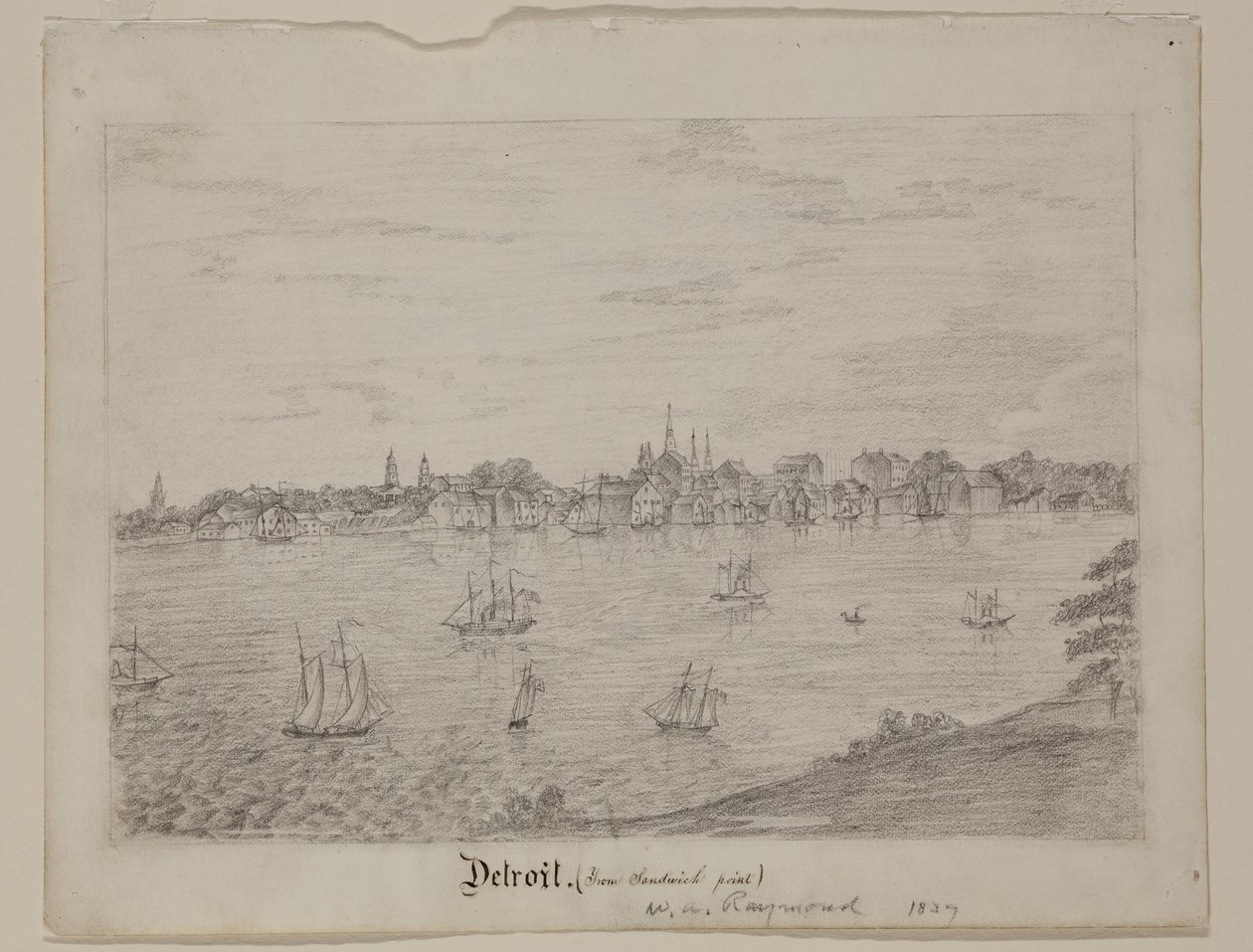 Detroit, ca. 1837 (grafittblyant på hvitt vevd papir) av William Asa Raymond