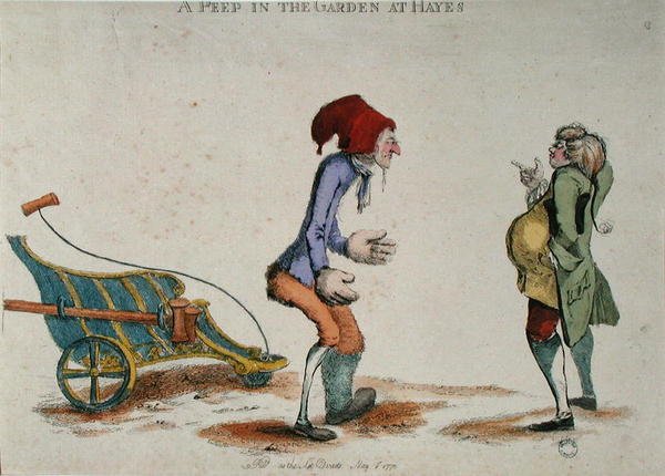 A Peep in the Garden at Hayes, mai 1773 (farget gravering) av William Austin