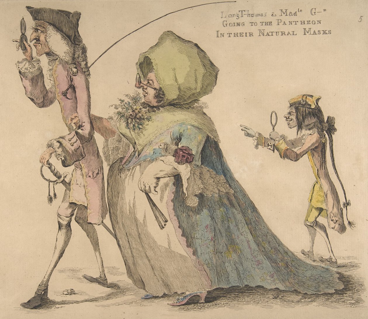 Long Thomas og Mad-le G-d går til Pantheon i deres naturlige masker, 1. mai 1773. av William Austin