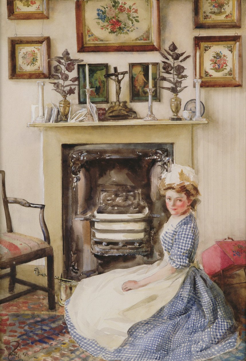 Blackleading the Fire Grate, 1907 (wc på papir) av William B. E. Rankin