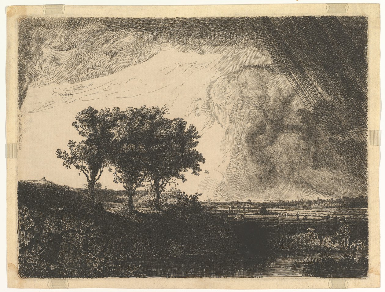 De tre trærne, etter Rembrandt, 1758. av William Baillie