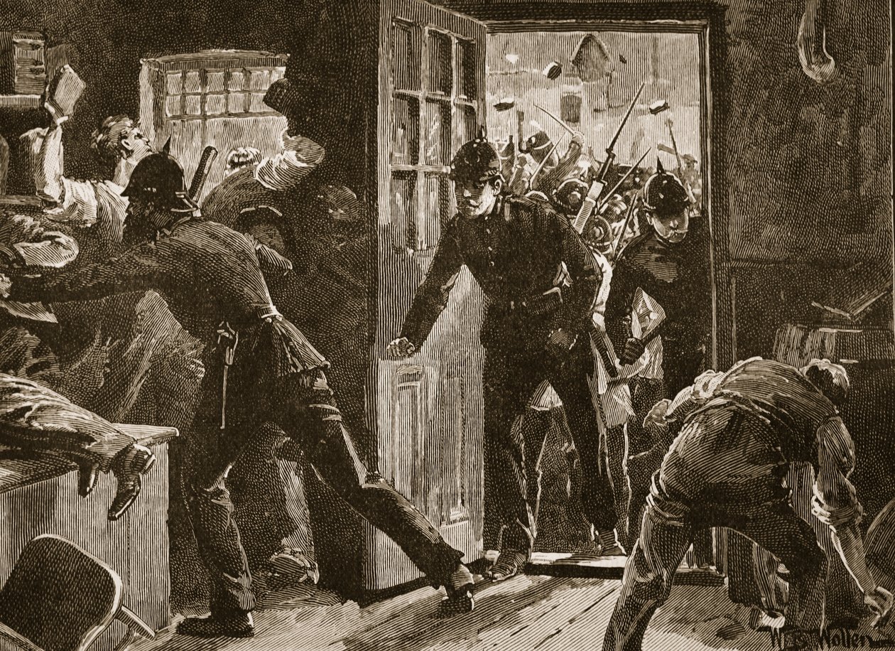 Kamp ved Ennis mellom National Leaguers and Police, 1886, illustrasjon fra 