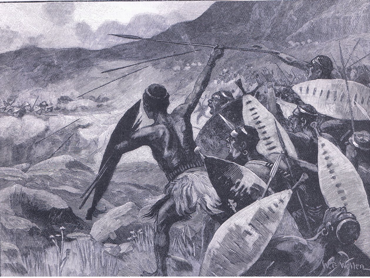 Kamp i Matopos Hills: Anklagen for Matabele, illustrasjon fra Cassells History of England, 1900-tallet av William Barnes Wollen