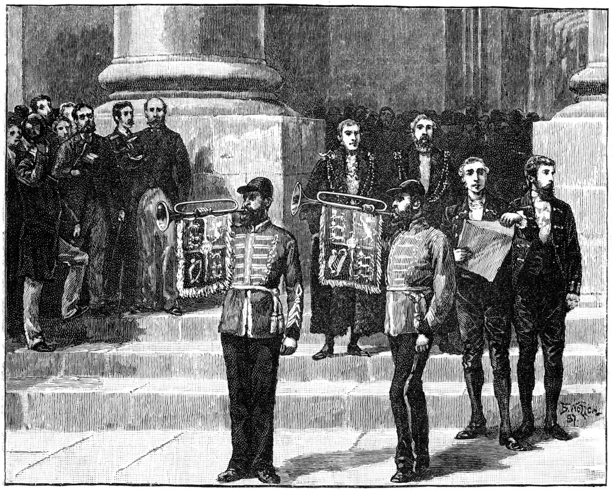 Heraldere ved Mansion House som proklamerer dronningen som keiserinne av India, London, mai 1876, 1900 av William Barnes Wollen