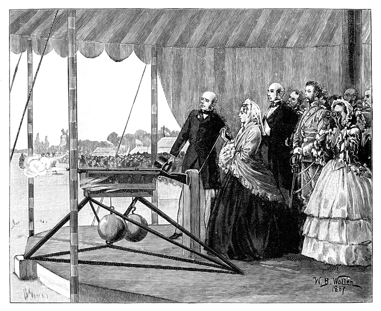 Dronning Victoria avfyrte det første skuddet ved Wimbledon, juli 1860, 1887. av William Barnes Wollen