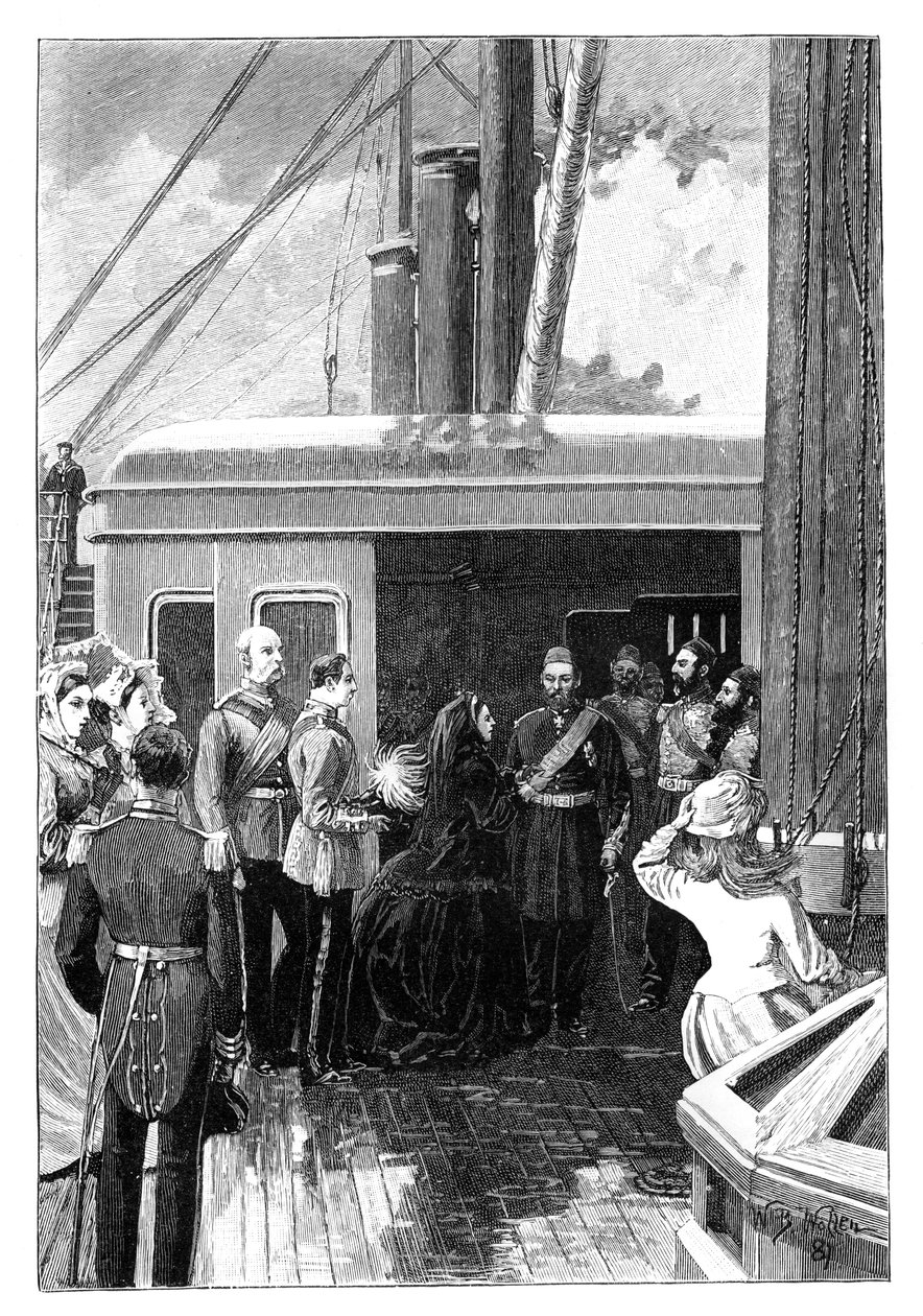 Dronning Victoria investerer Abdul Aziz, Sultan av Tyrkia, med ordenen til strømpebåndet, 1867 av William Barnes Wollen