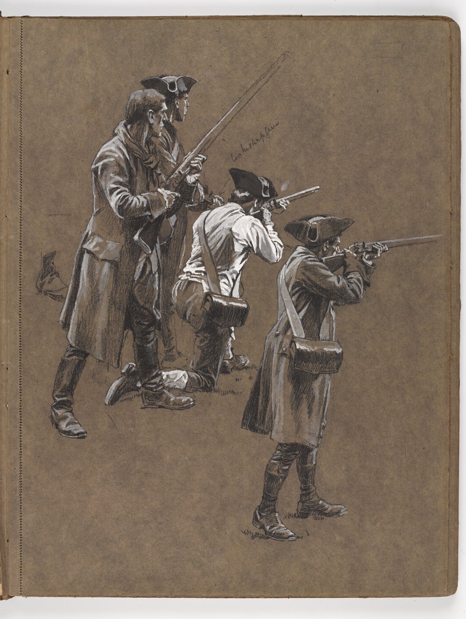 Studie for oljemaleriet av William Barns Wollen, ?Slaget ved Lexington 1775? av William Barnes Wollen
