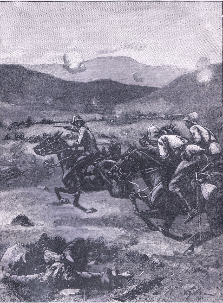 Slaget ved Colenso: Løytnant Roberts galopperer for å hente katastrofen til våpenet., illustrasjon fra Cassells History of England, 1900-tallet av William Barnes Wollen