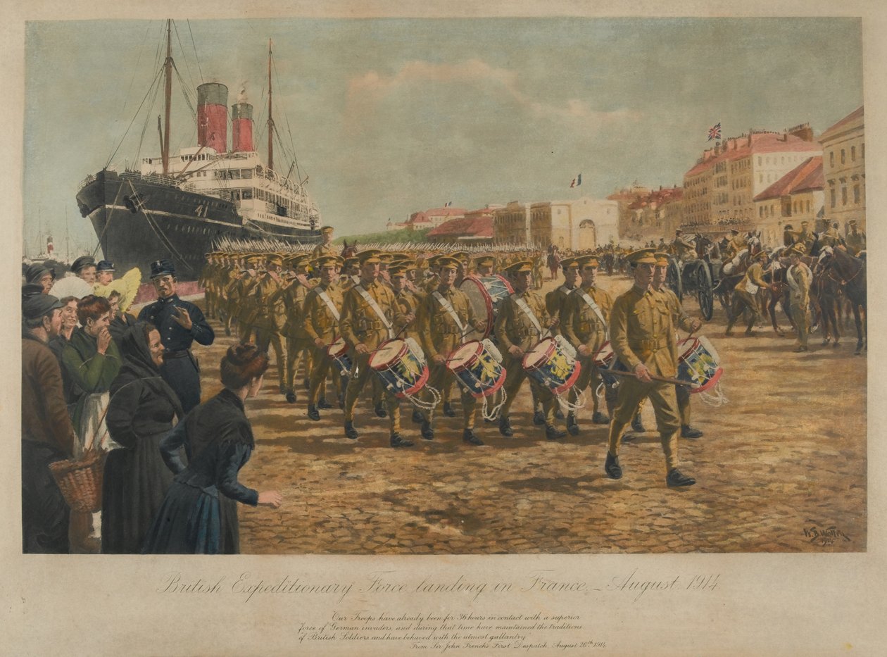 Den britiske ekspedisjonsstyrken lander i Frankrike, august 1914 av William Barnes Wollen