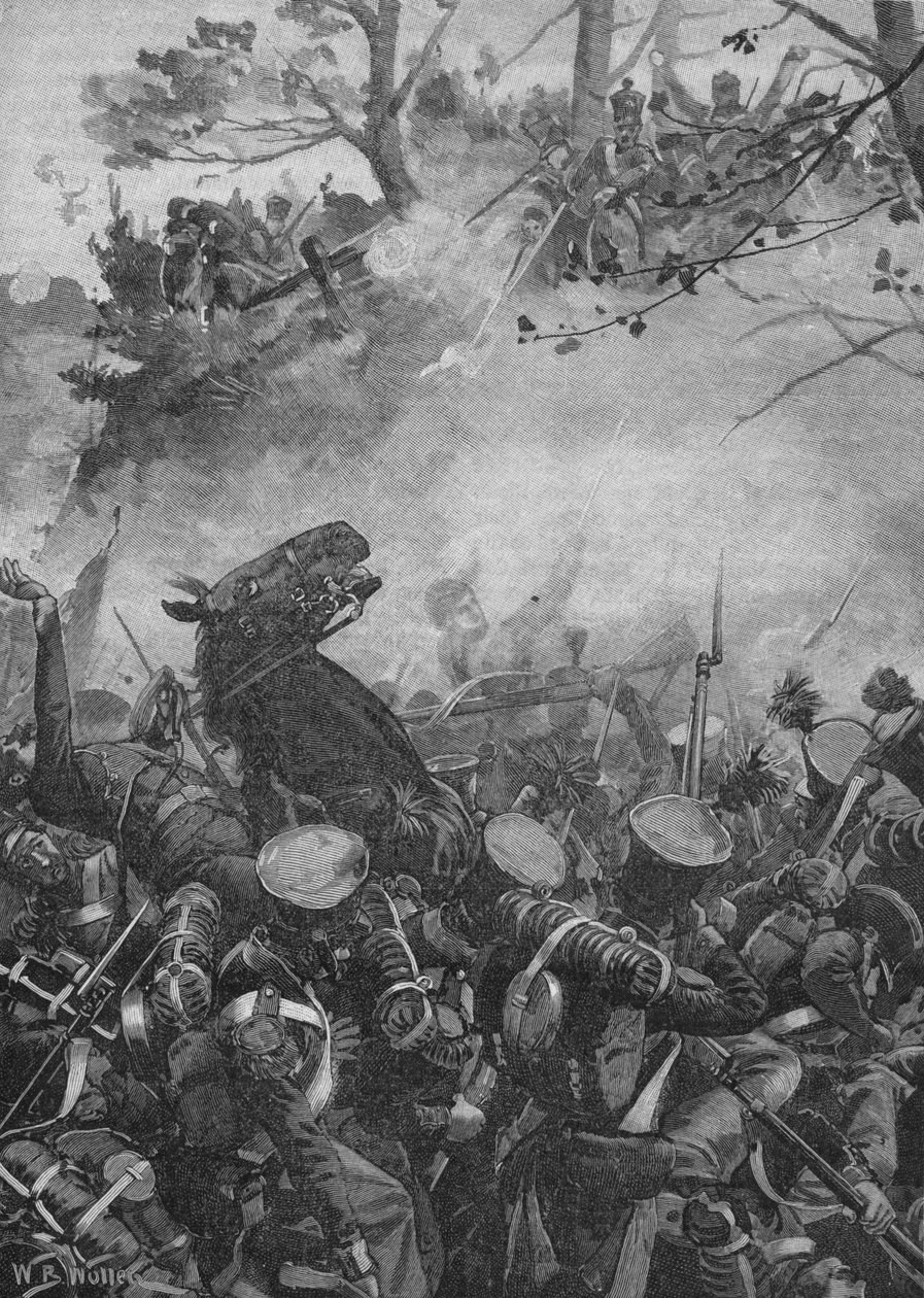 Franskmennene stormet frem med triumferende rop og skyting ned i hulveien, 1902 av William Barnes Wollen