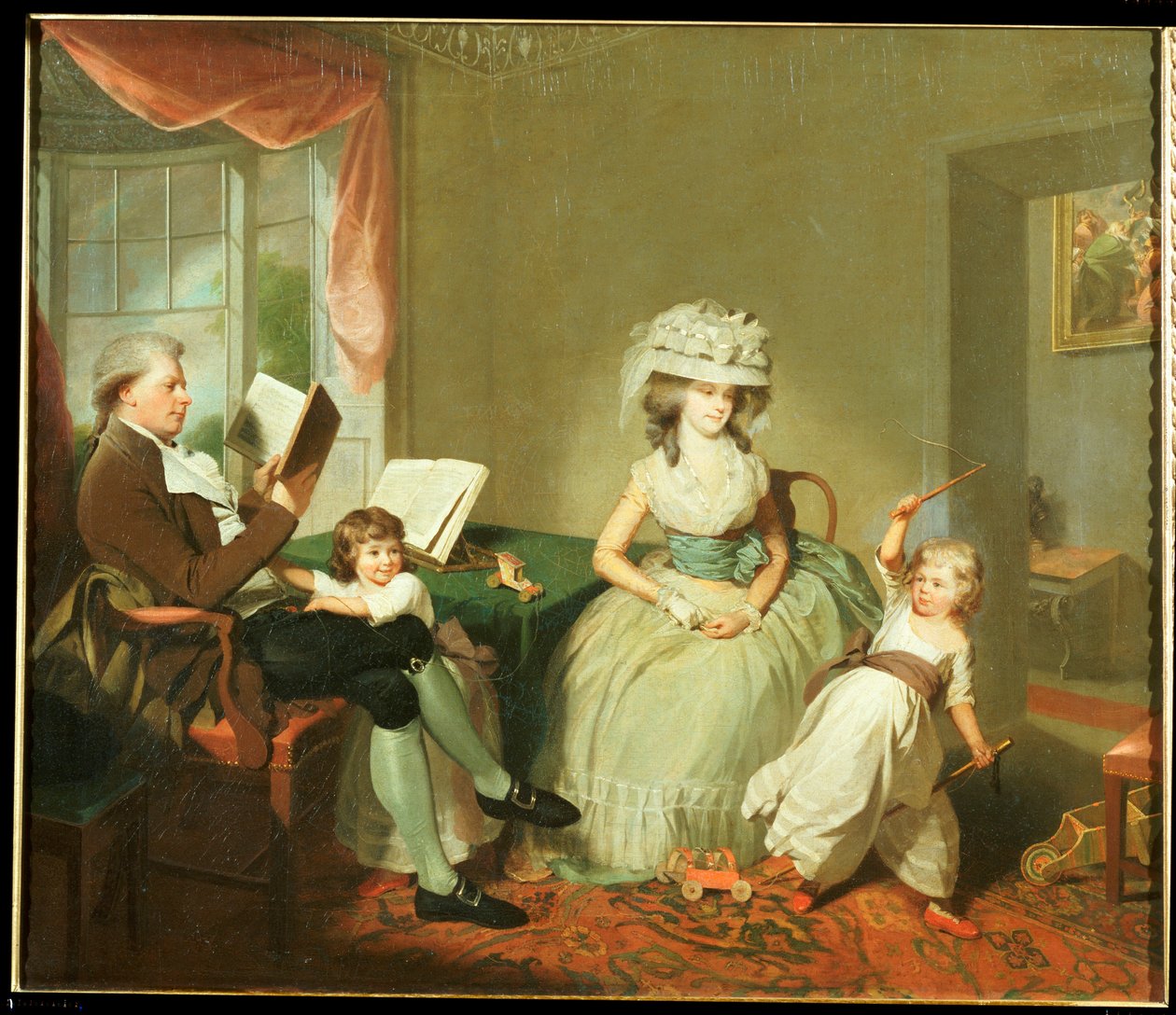 Et gruppeportrett av Mr. og Mrs. Hayward med barna deres, Mathilda og George, ca. 1789 av William Beechey