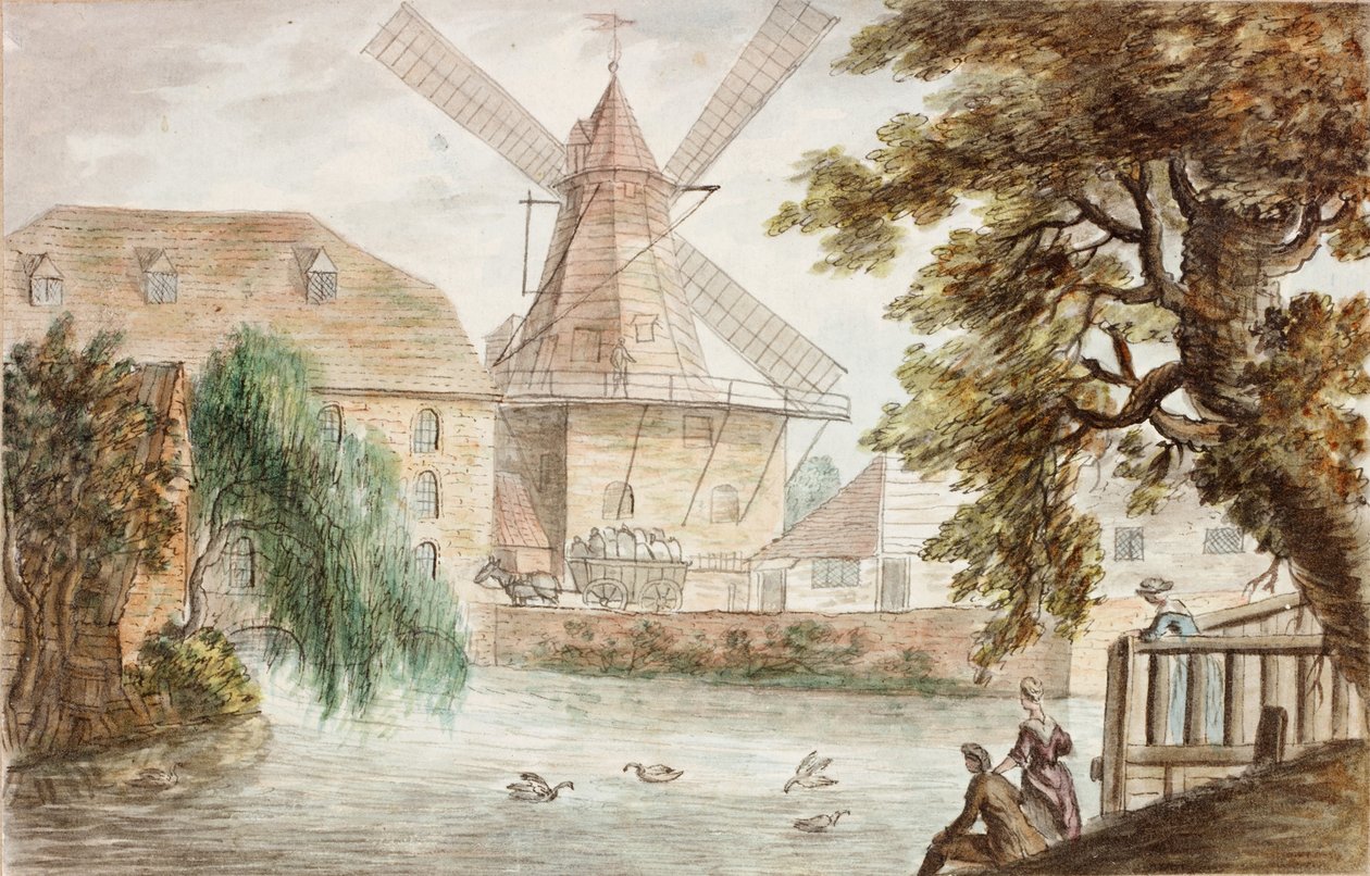 River Scene (blyant og akvarell på papir) av William Beilby