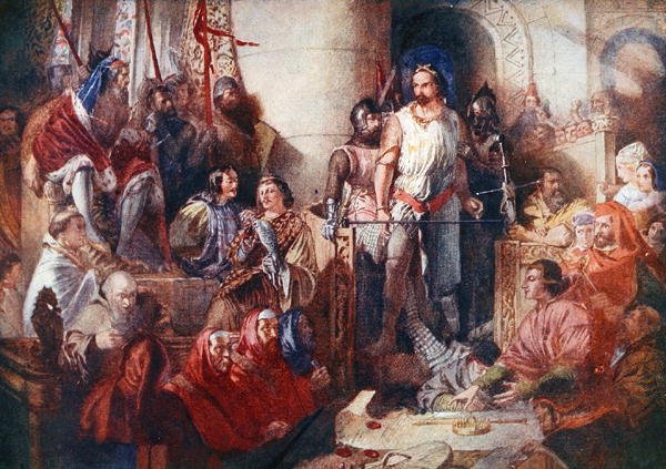 Rettssaken mot Sir William Wallace (ca. 1272-1305) i Westminster, illustrasjon fra 