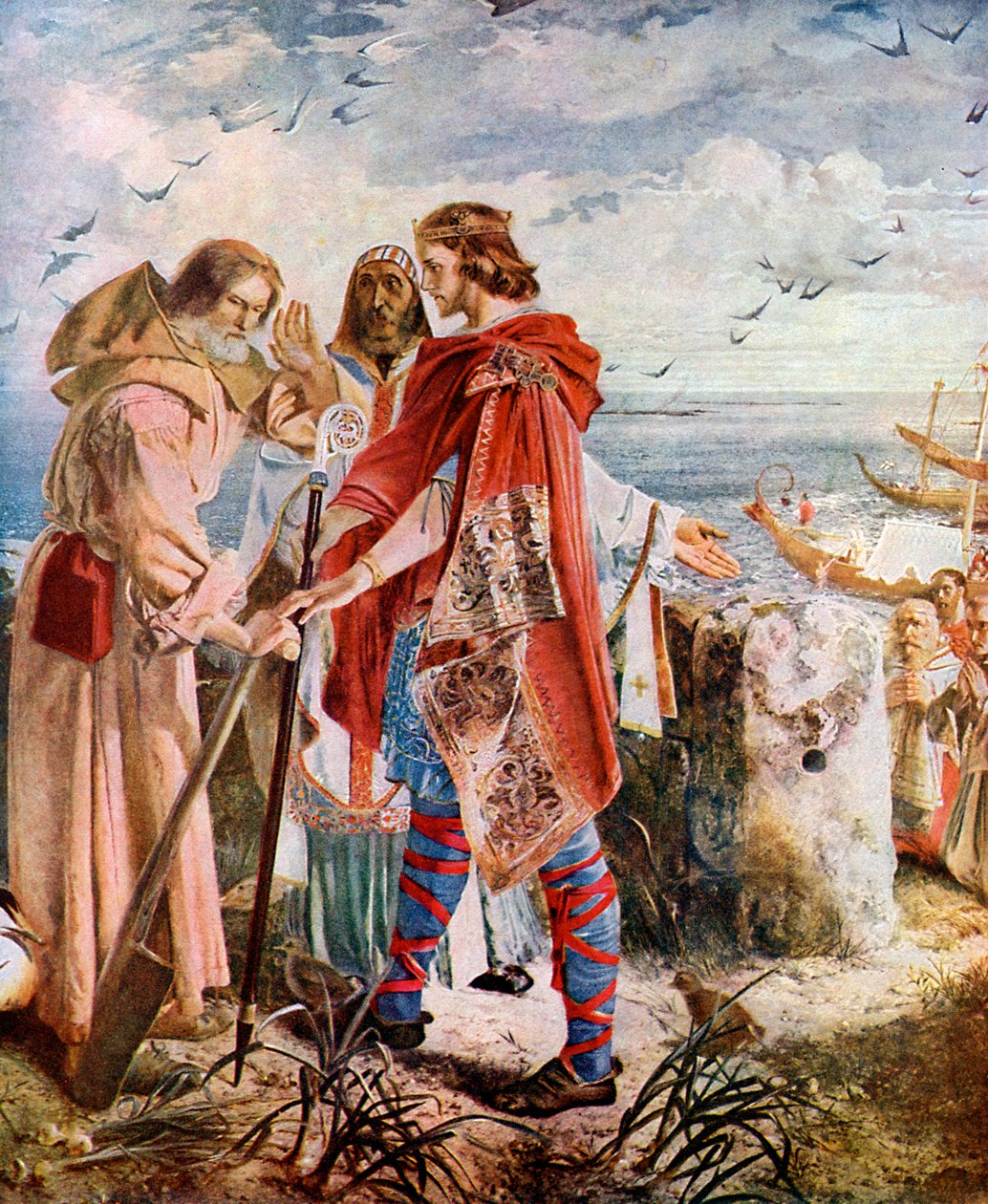 Egfrith tilbyr bispedømmet i Hexham til Cuthbert, 678, c1920 av William Bell Scott