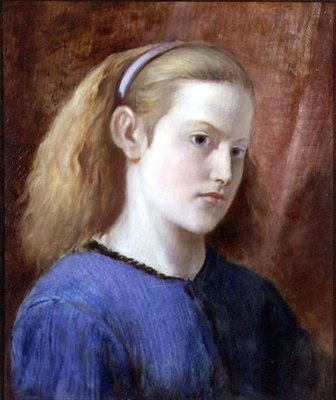 Portrett av en jente i blått (olje på lerret) av William Bell Scott
