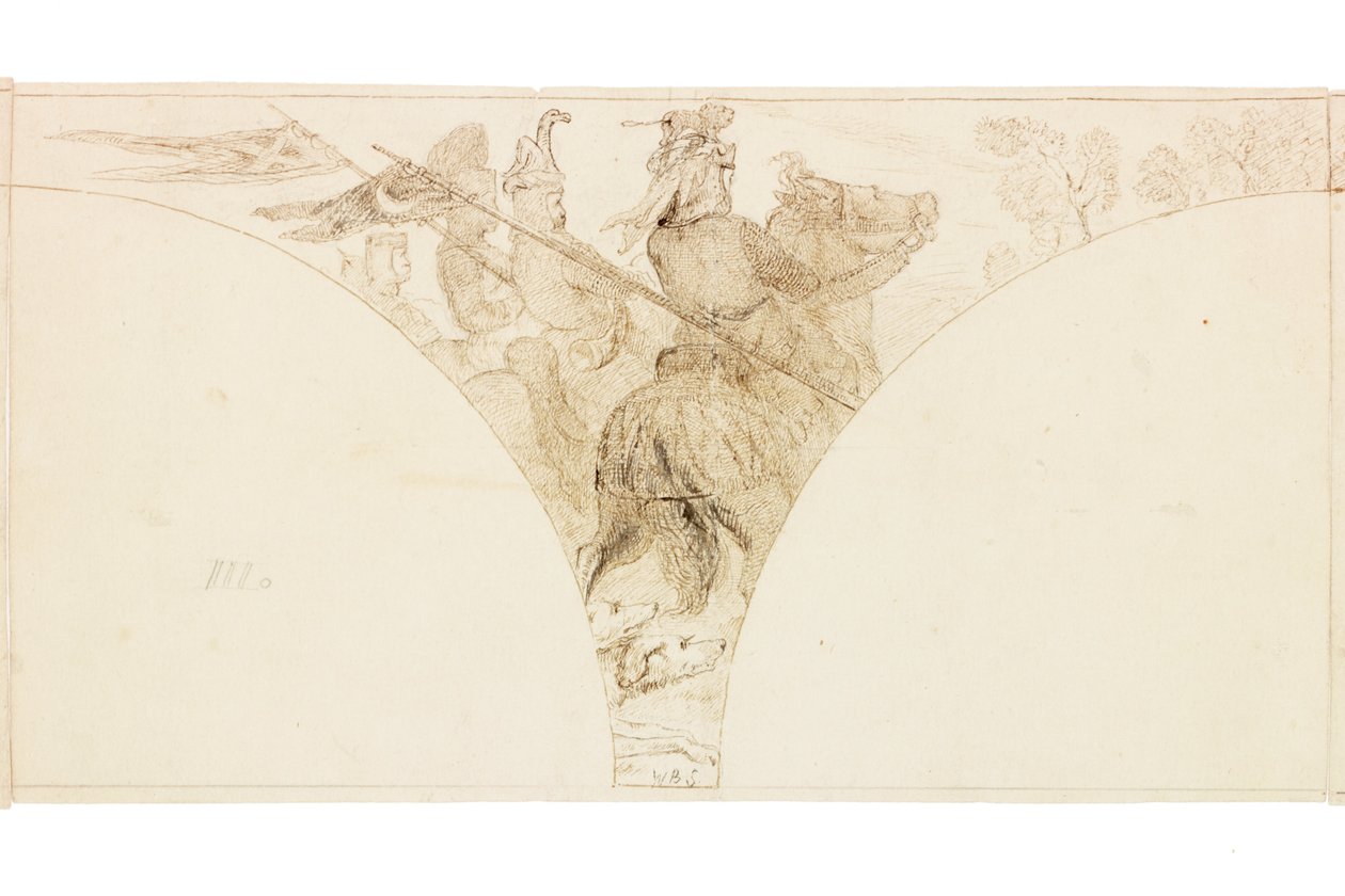 Skisse for veggmaleri i Wallington Hall (kroppsfarge) av William Bell Scott