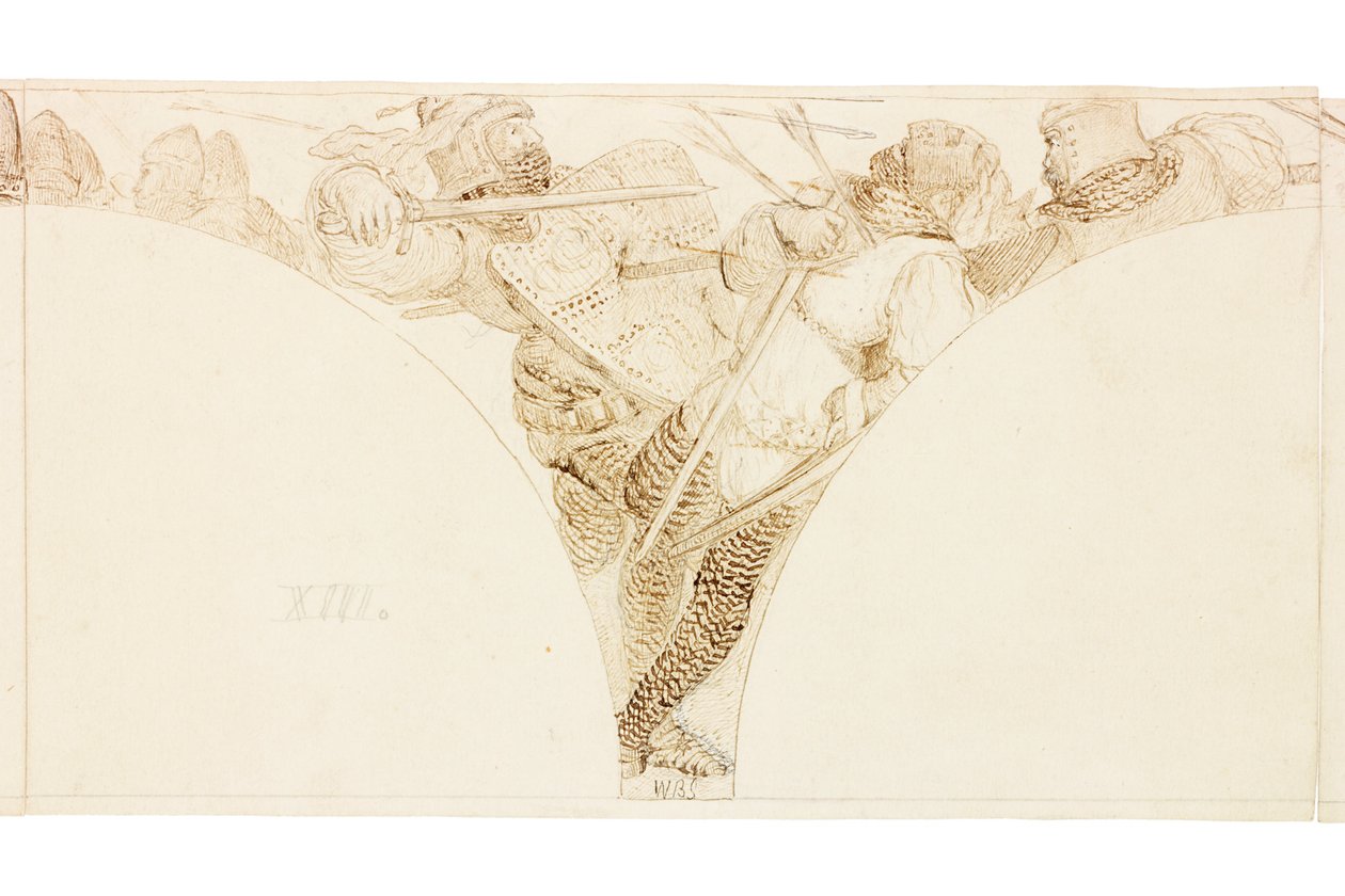 Skisse for veggmaleri i Wallington Hall (kroppsfarge) av William Bell Scott
