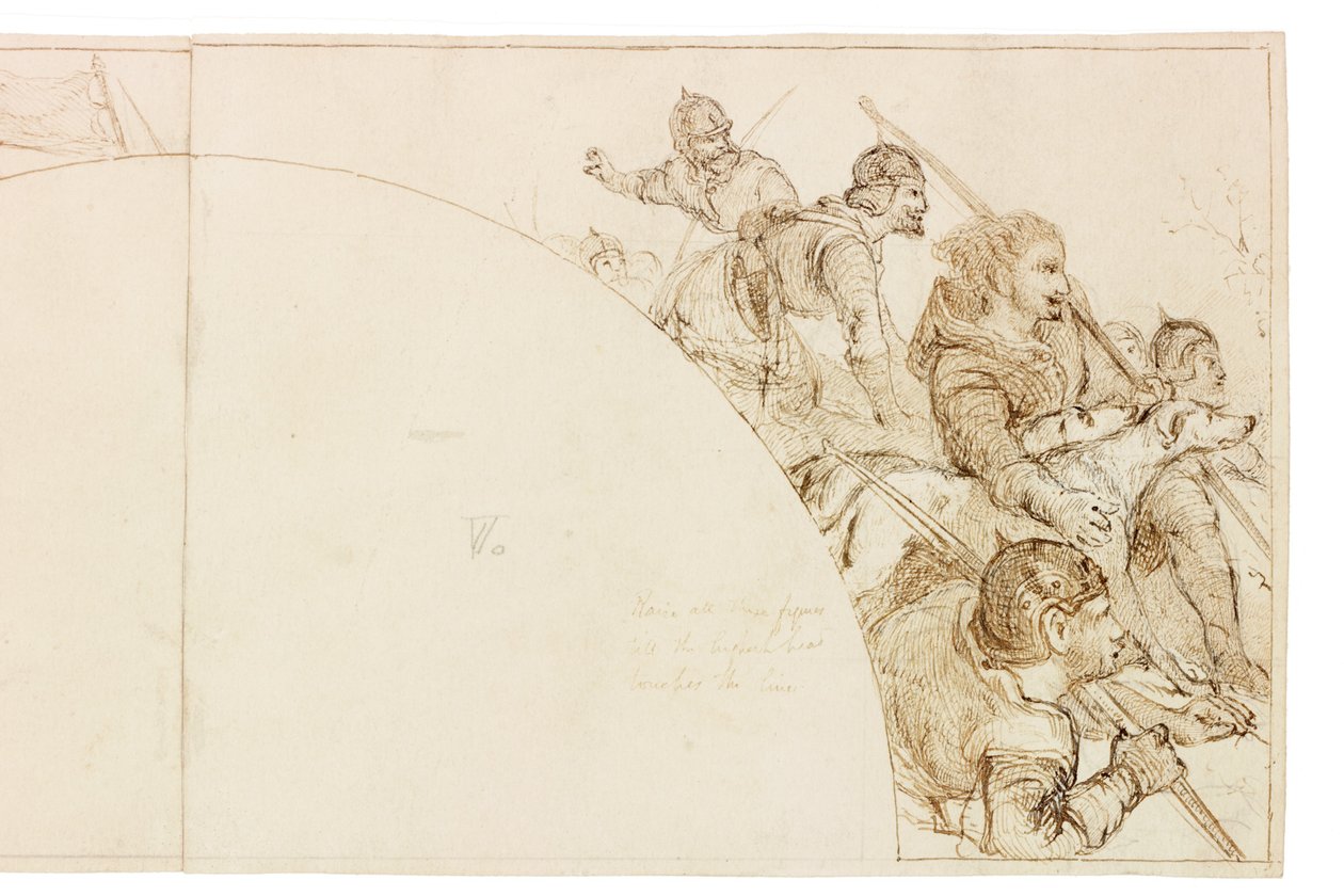 Skisse for veggmaleri i Wallington Hall (blekk og blyant på papir (limt på kort)) av William Bell Scott