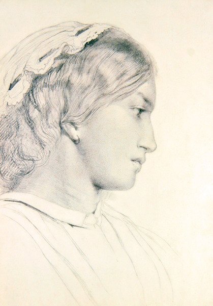 Studie av et jentehode (blyant på papir) av William Bell Scott