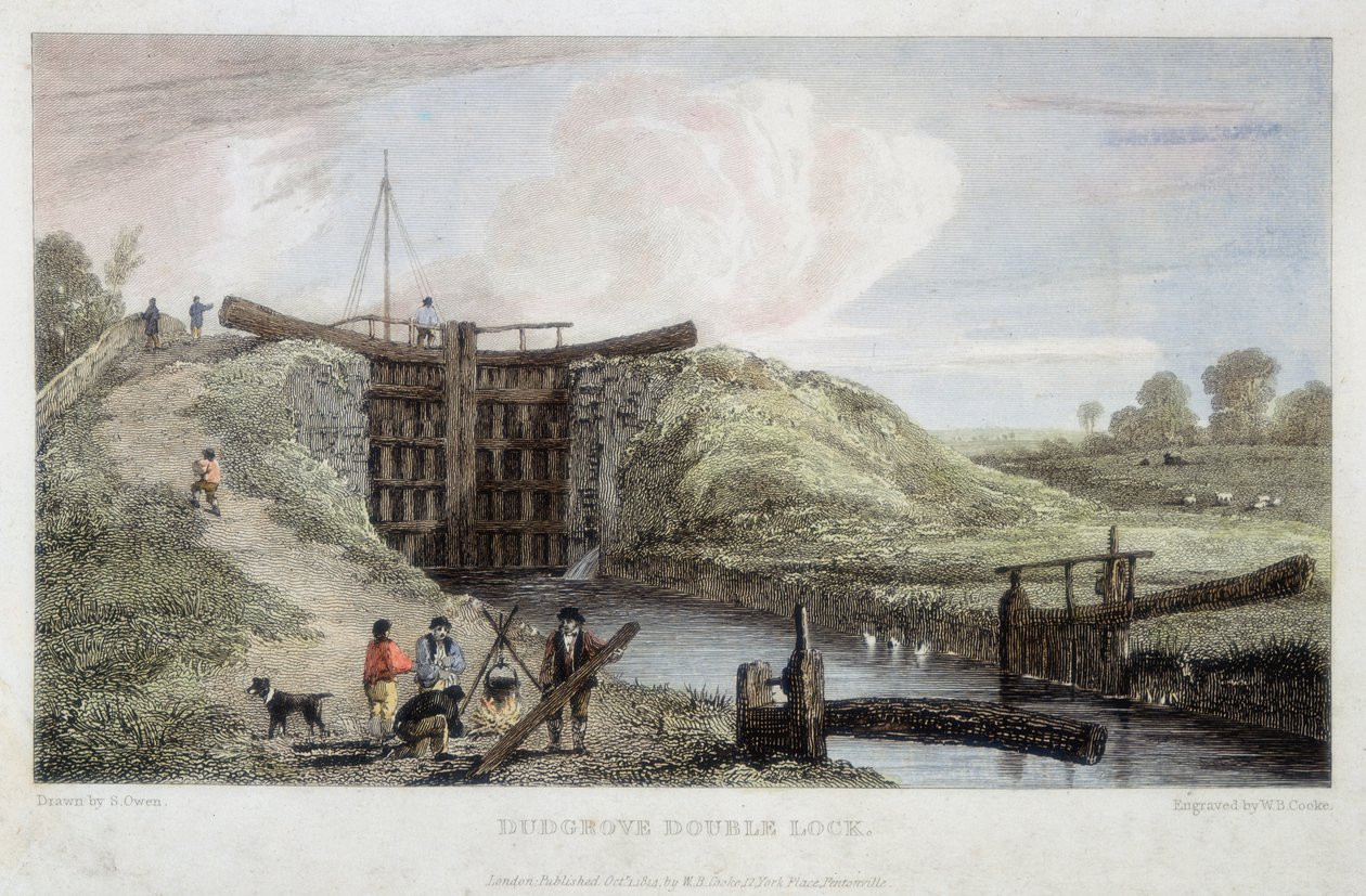 Dudgrove dobbel lås over Lechlade, Thames og Severn Canal, 1814 av William Bernard Cooke