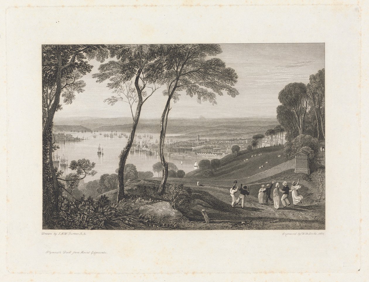 Plymouth Dock, fra Mount Edgecumbe av William Bernard Cooke