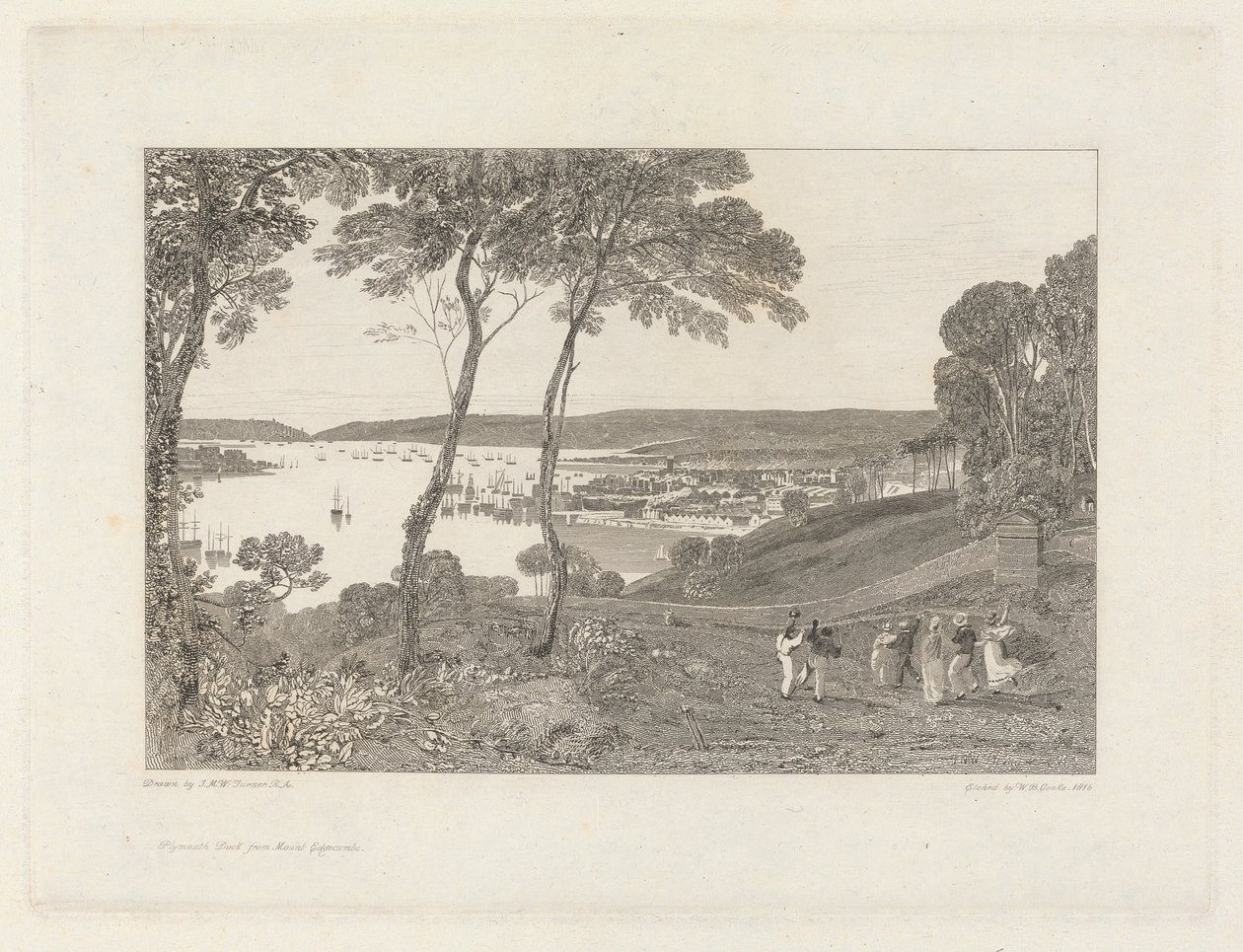 Plymouth Dock fra Mount Edgecumbe av William Bernard Cooke