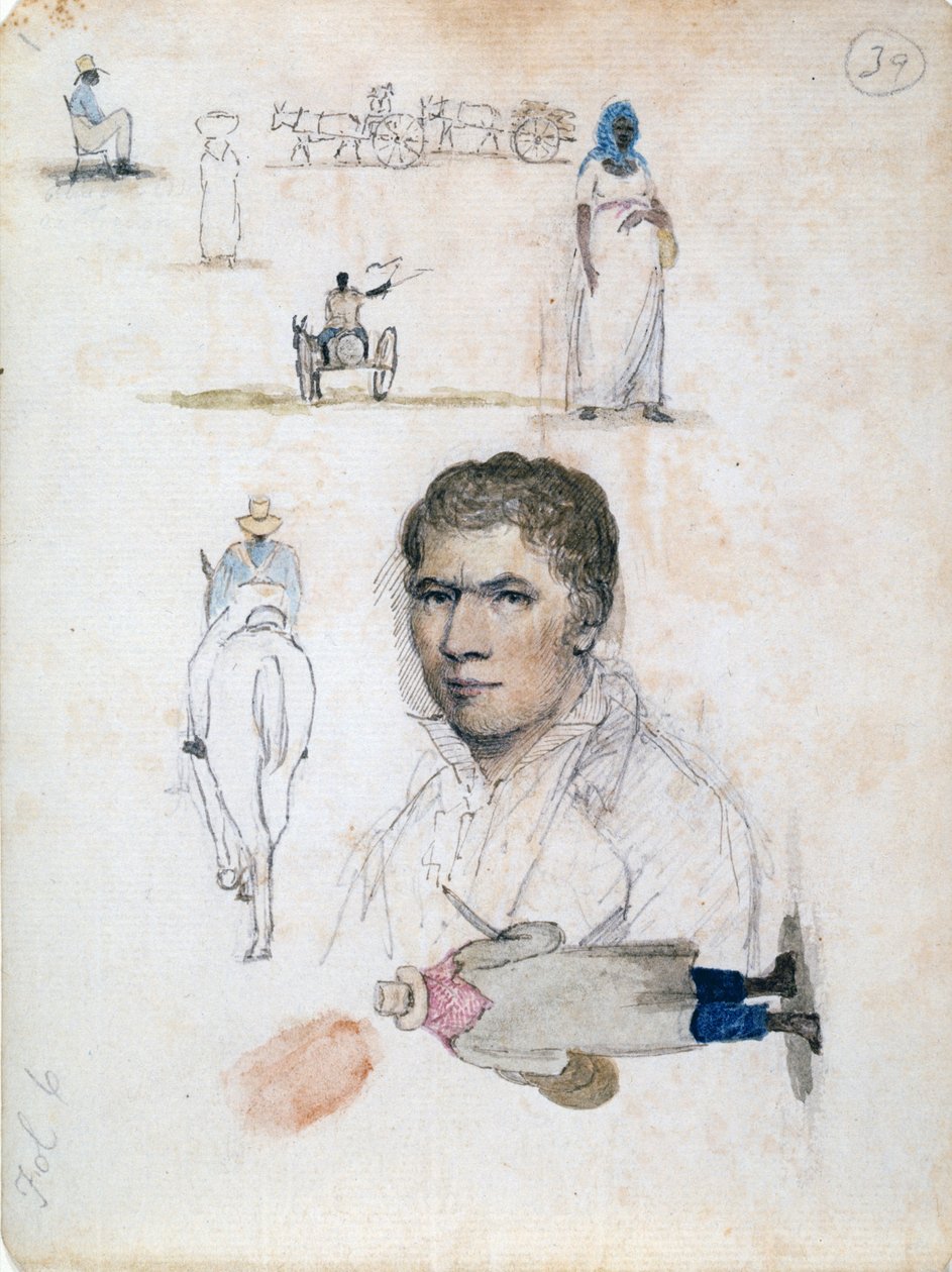 Eight small drawings, including portrait, figure studies, carts, by artist William Berryman.   1407650   no       norwegian Successfully Translated  Original: En korvet for fulde sejl. Illustration til "Linearperspectiven", Tavle X Translat: En korvet for  av William Berryman