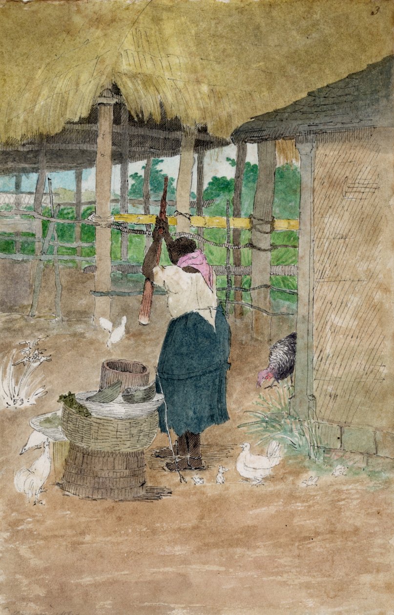 Kvinne som slo kassava, Jamaica av William Berryman, aktiv på Jamaica i perioden 1808-1816. av William Berryman