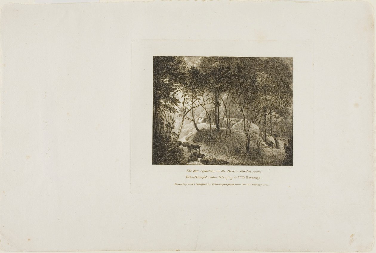 Sol som reflekterer over duggen, en hagescene av William Birch