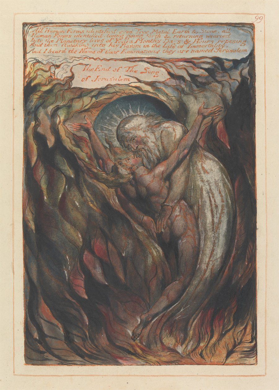 «Alle menneskelige former identifisert... Slutten på Jerusalems sang» kolofon (plate 99) av William Blake