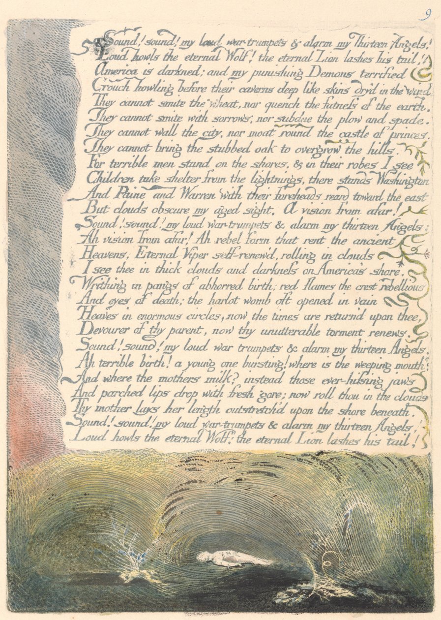 Amerika. En profeti, plate 11, lyd! Lyd! Mine høye krig-trompeter .... av William Blake