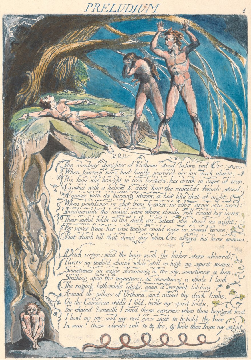 Amerika. A Prophecy, Plate 3, Preludium - Den skyggefulle datteren.... av William Blake