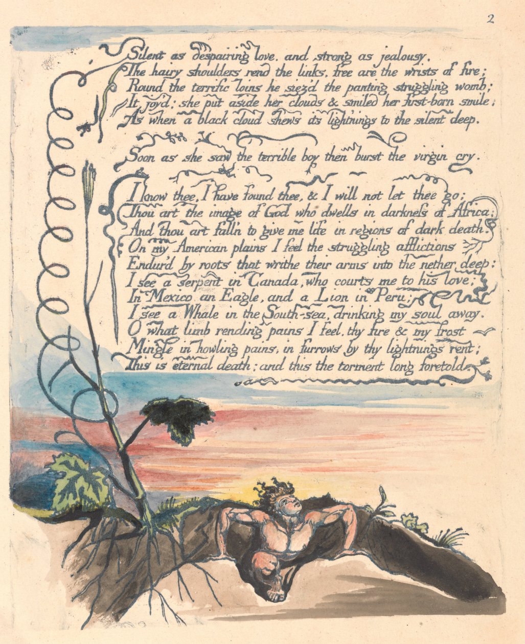 Amerika. A Prophecy, Plate 4, Stille som fortvilet kjærlighet.... av William Blake