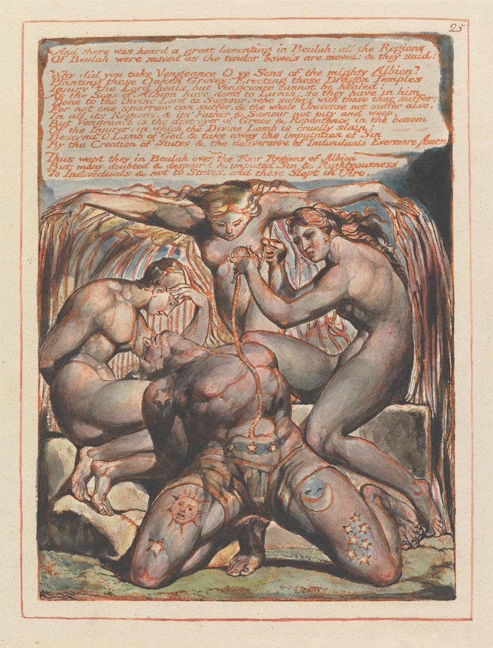 «Og det ble hørt en stor klage i Beulah...»; sluttvignett til kapittel 1 (plate 25) av William Blake