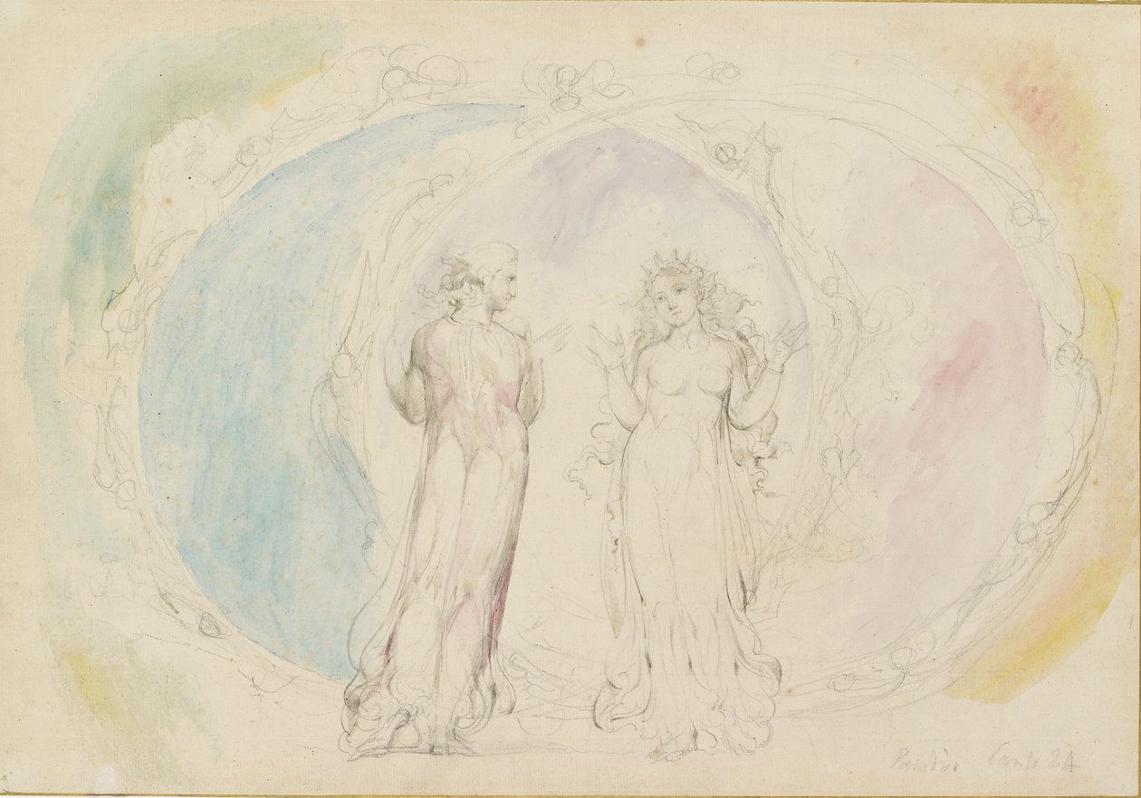 Beatrice og Dante i Gemini, midt i flammens sfærer, 1825-1827 av William Blake