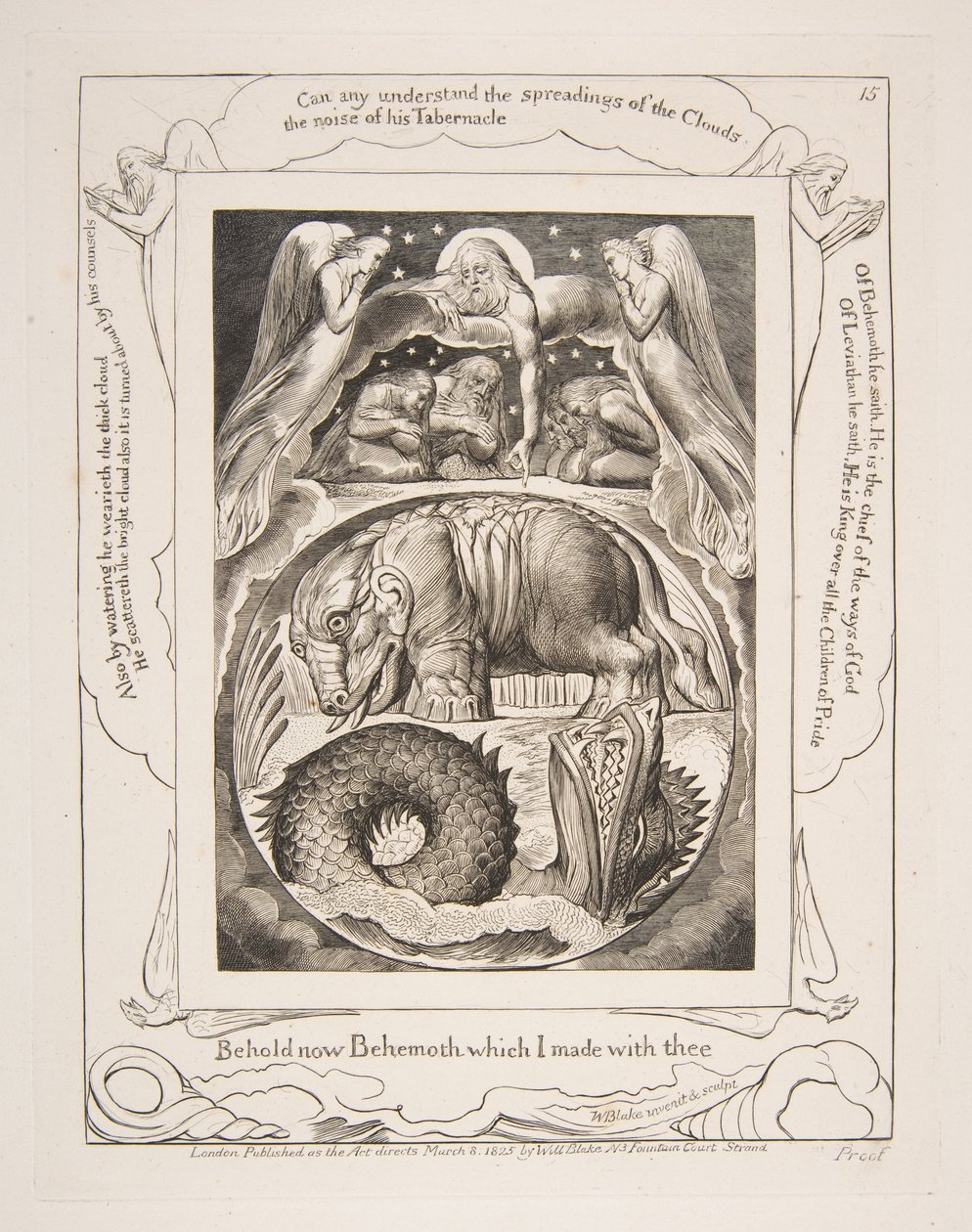 Behemoth og Leviathan, fra illustrasjoner av Jobs bok, 1825-26. av William Blake