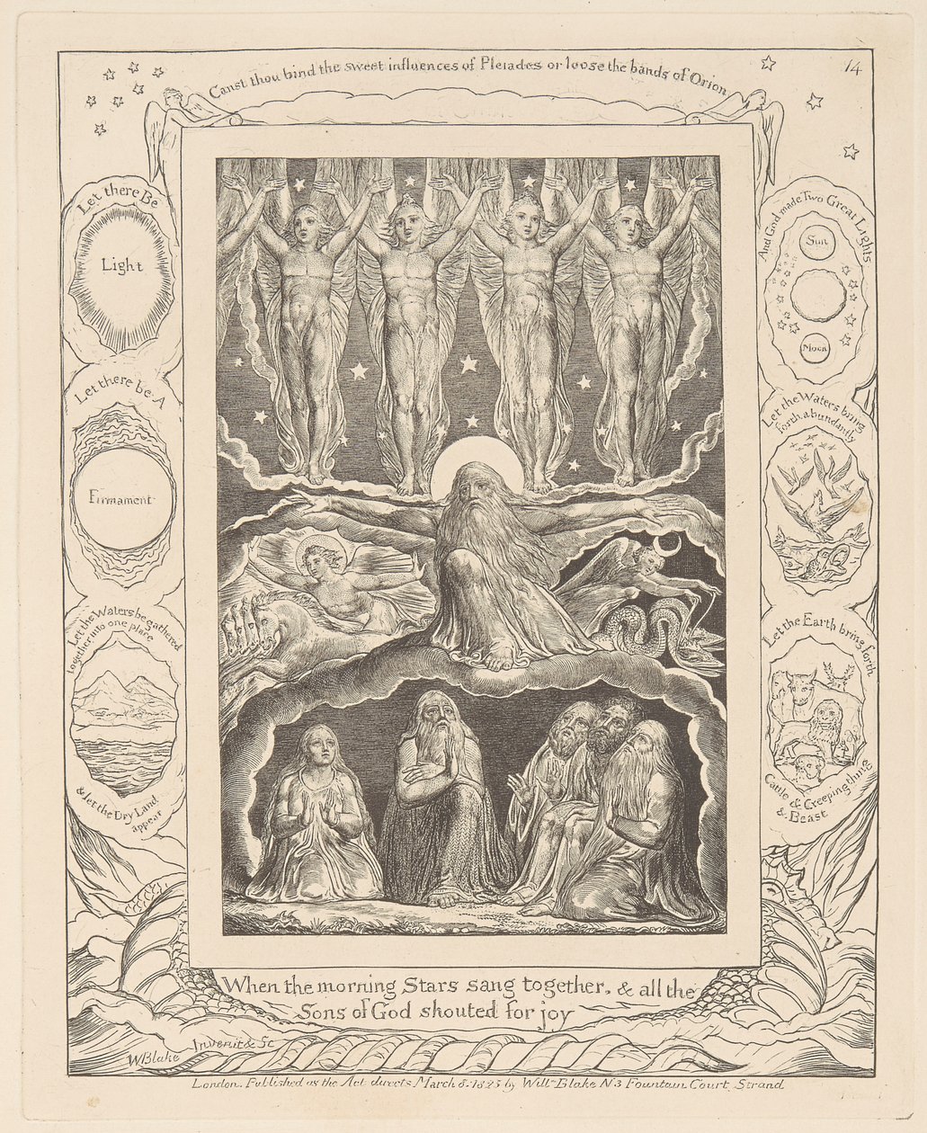 Jobs bok, plate 14, Da morgenstjernene sang sammen av William Blake