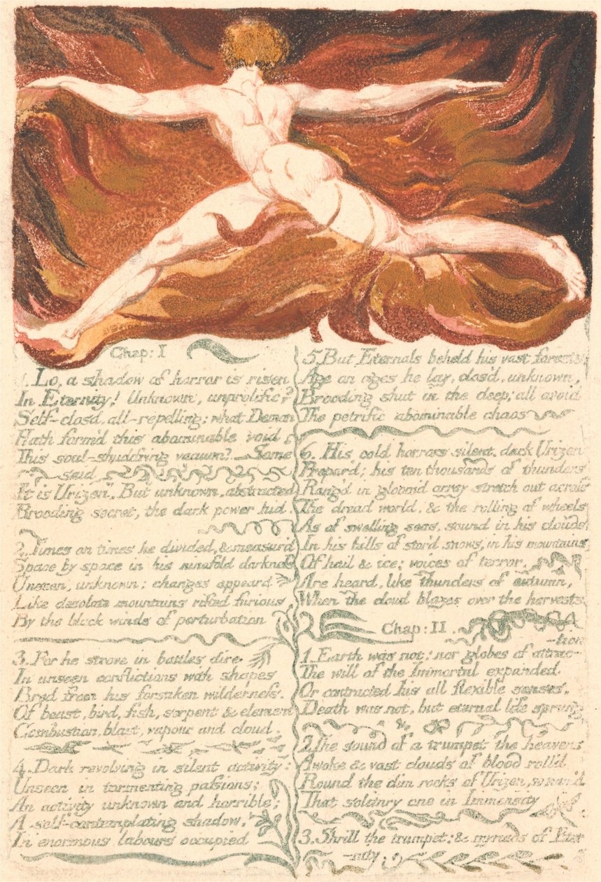 Den første boken til Urizen, plate 3, "Kap: 1 . . . ." (Bentley 3) av William Blake