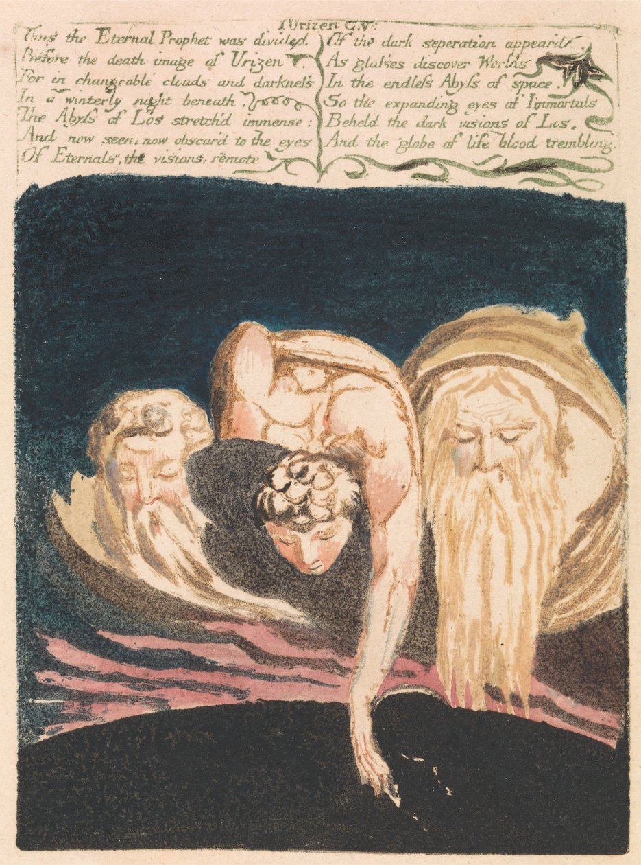 Den første boken til Urizen, plate 13, "Slik ble den evige profet delt ..." (Bentley 15) av William Blake