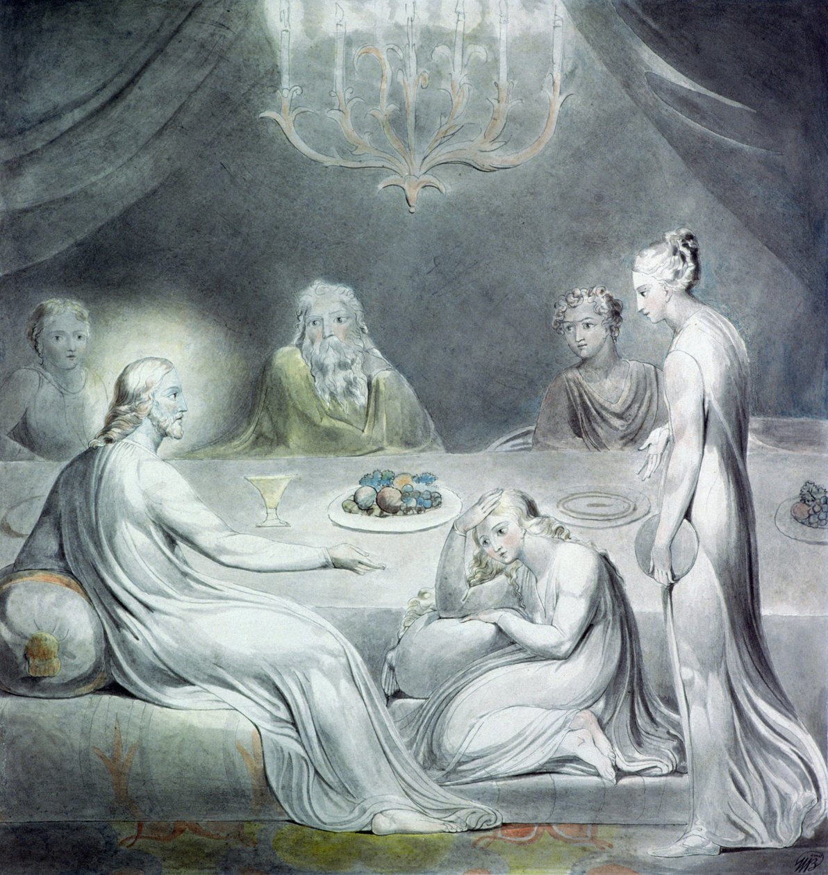 Kristus i huset til Marta og Maria eller Den angrende Magdalen av William Blake