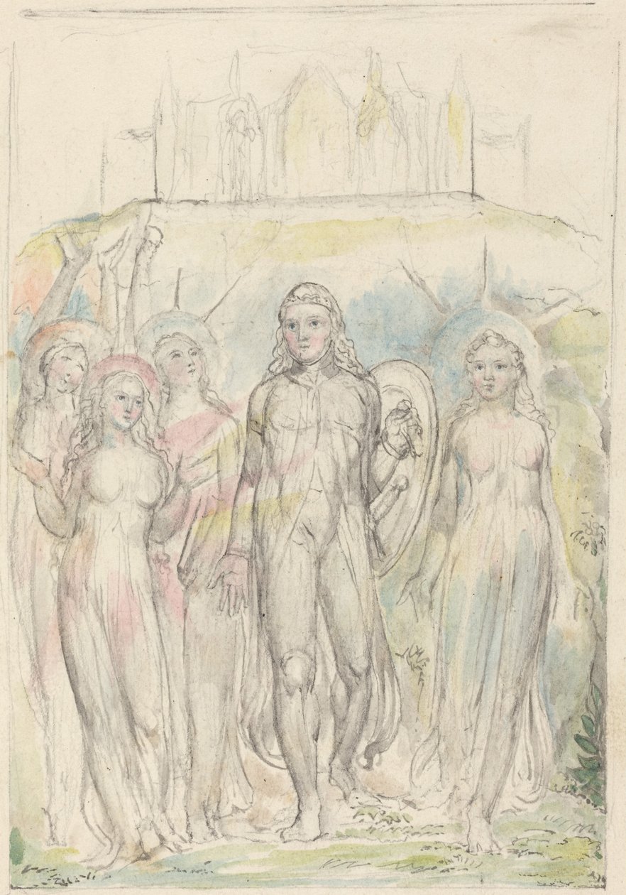 Christian med troens skjold, som tar avskjed med sine følgesvenner av William Blake
