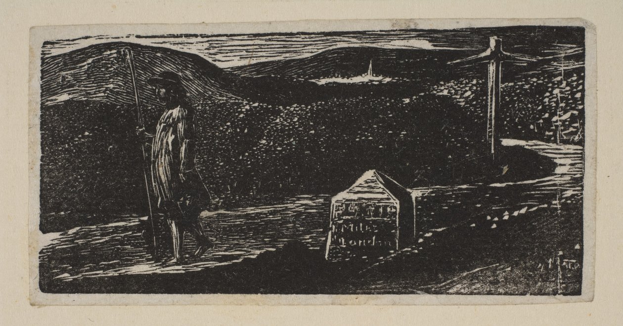 Colinets Journey, Milestone merket LXII Miles til London, fra Thorntons Pastorals of V..., 1821. av William Blake