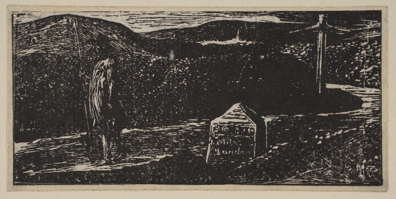 Colinets Journey: Milestone merket LXII Miles til London, fra Thorntons Pastorals of V..., 1821. av William Blake