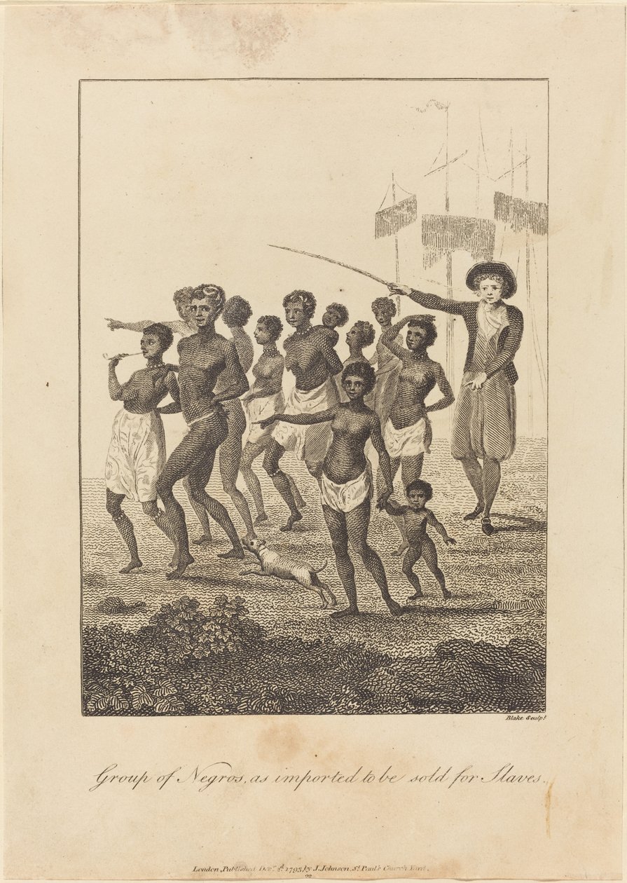 Gruppe svarte mennesker, importert for å selges for slaver, 1793. av William Blake