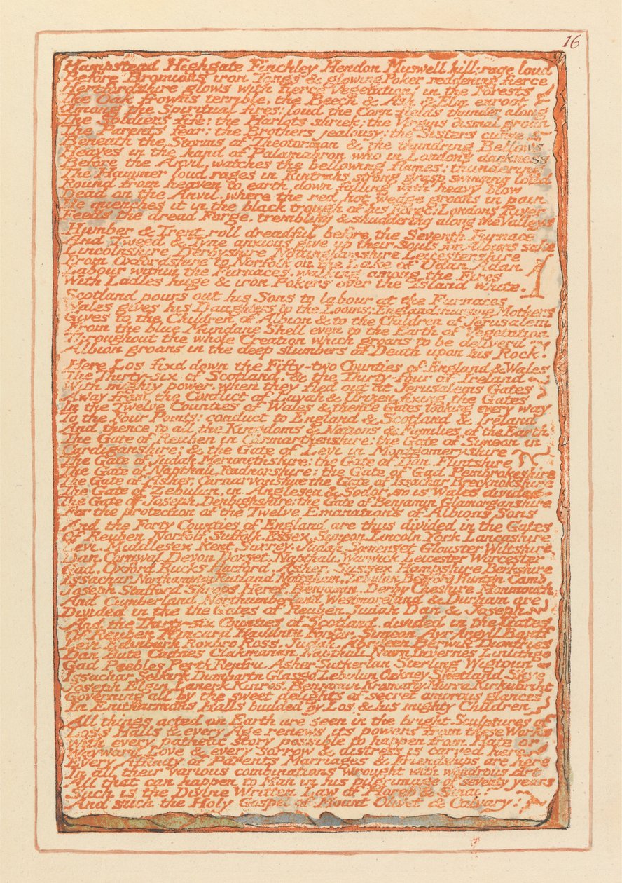 "Hampstead Highgate Finchley Hendon Muswell Hill..." (Platte 16) av William Blake